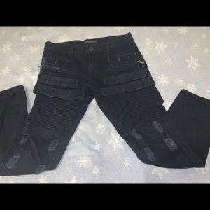 Men rockstar biker jeans with straps